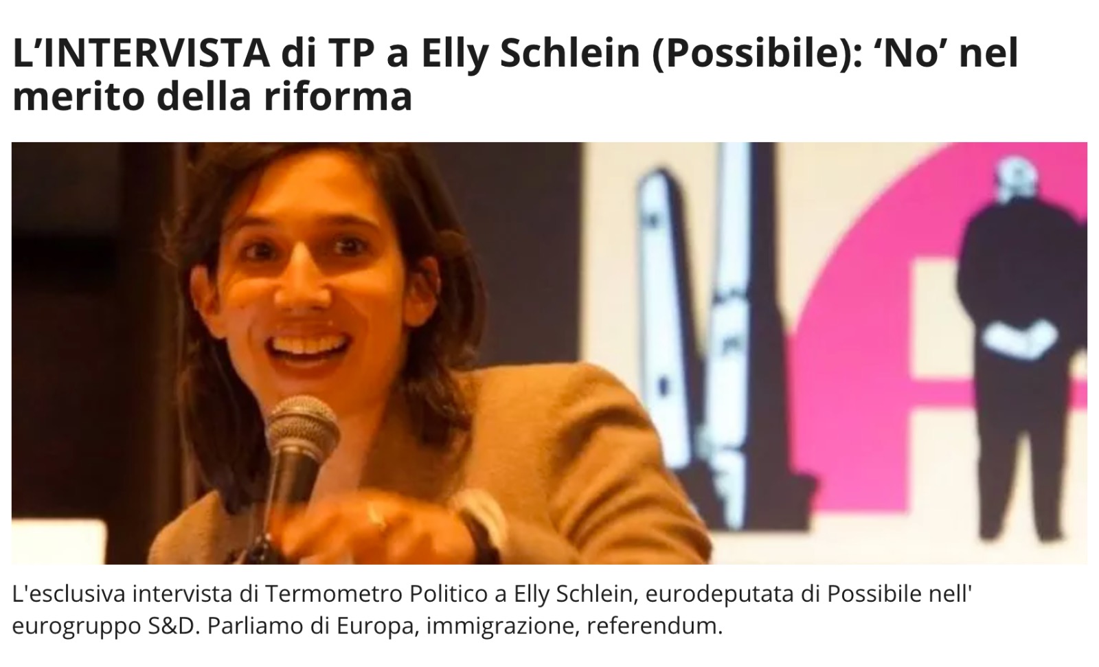 Elly Schlein on the European Parliament: interview conducted by Alessandro Faggiano for Termometro Politico
