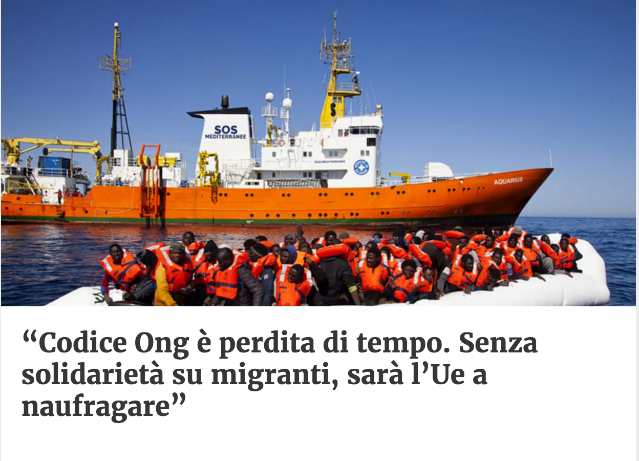 “Codice Ong è perdita di tempo. Senza solidarietà su migranti, sarà l’UE a naufragare”