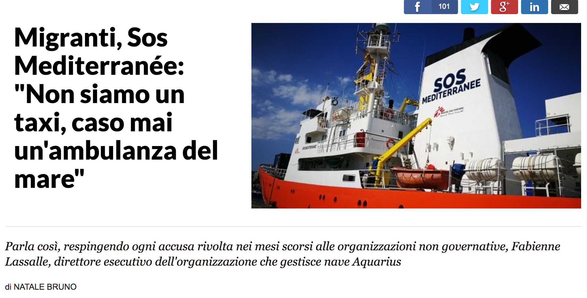 Migranti, Sos Mediterranée: “Non siamo un taxi, caso mai un’ambulanza del mare”