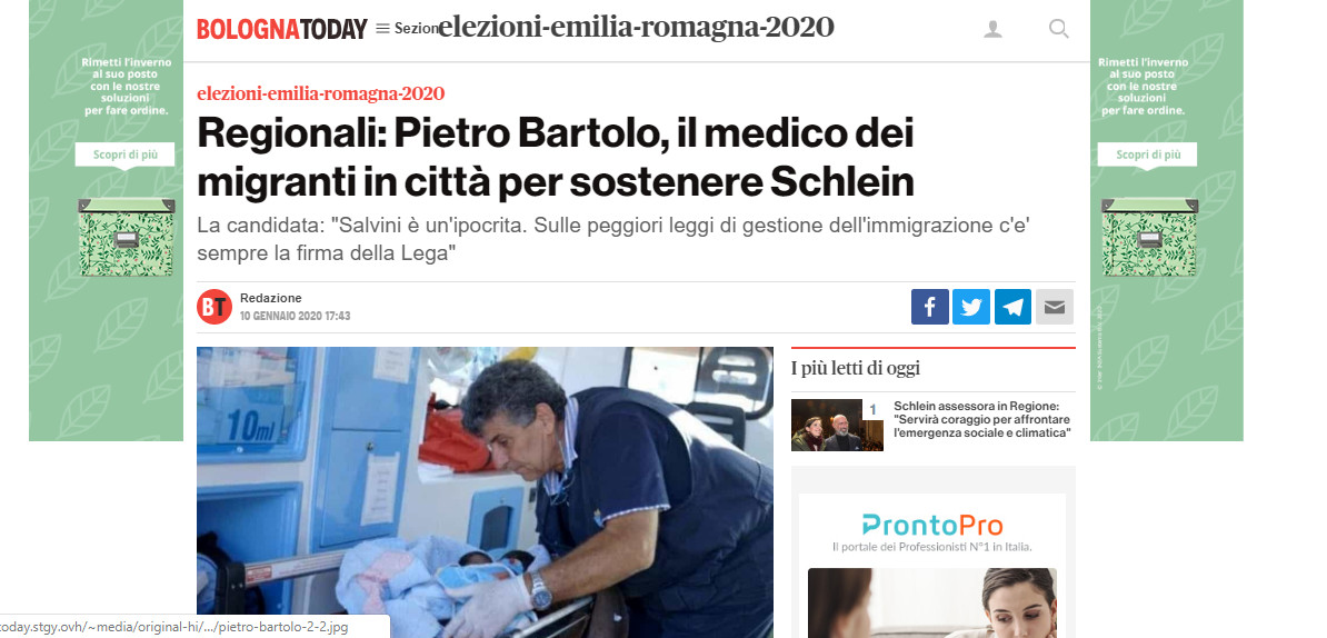 Bologna Today – Regionali: Pietro Bartolo, il medico dei migranti in città per sostenere Schlein
