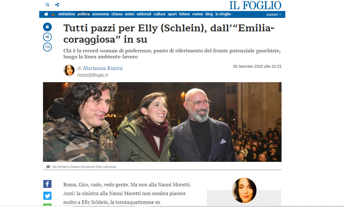 Il Foglio – Tutti pazzi per Elly (Schlein), dall’“Emilia-coraggiosa” in su