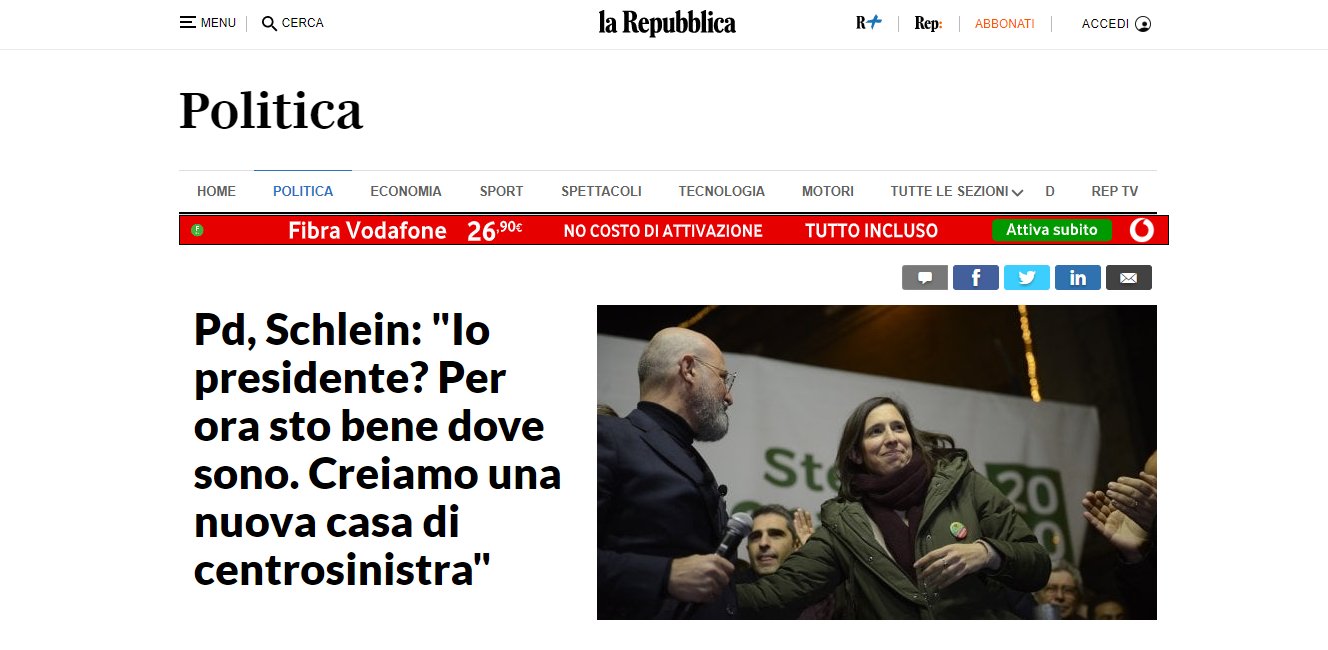 La Repubblica – Pd, Schlein: “Io presidente? Per ora sto bene dove sono. Creiamo una nuova casa di centrosinistra”