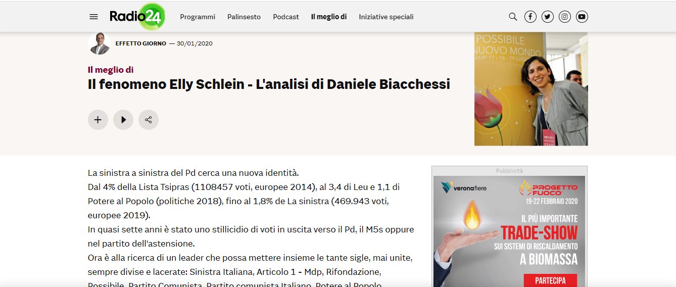 Radio 24 – Il fenomeno Elly Schlein – L’analisi di Daniele Biacchessi