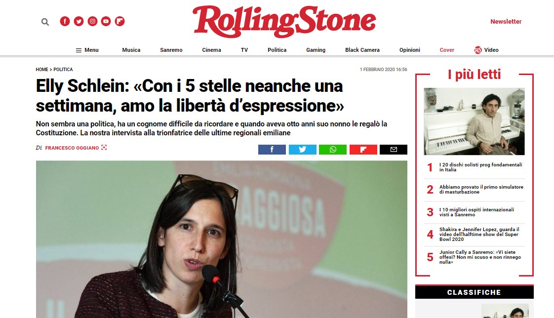 Rolling Stones – Elly Schlein: «Con i 5 stelle neanche una settimana, amo la libertà d’espressione»