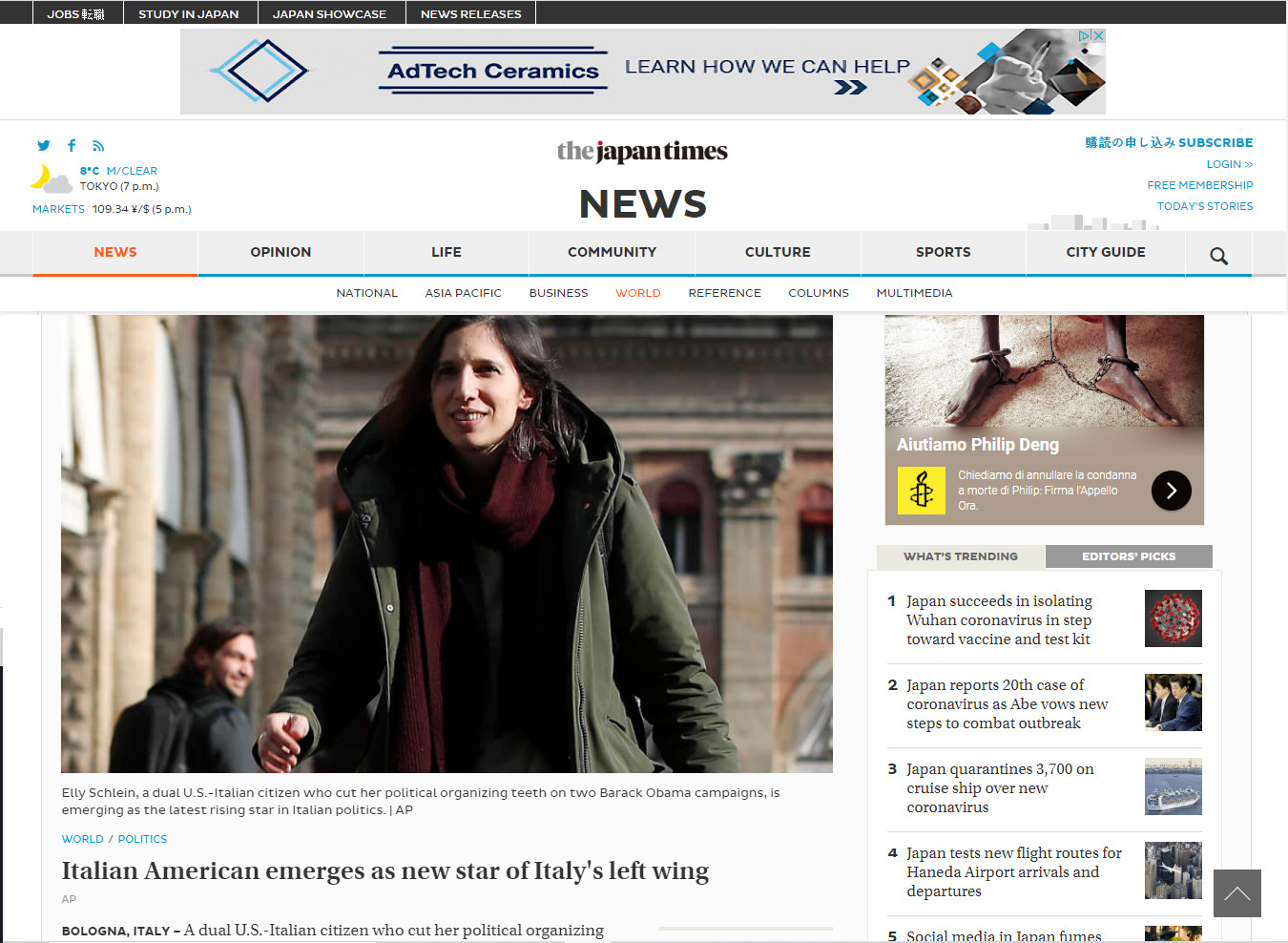 The Japan Times – Italian American emerges as new star of Italy’s left wing